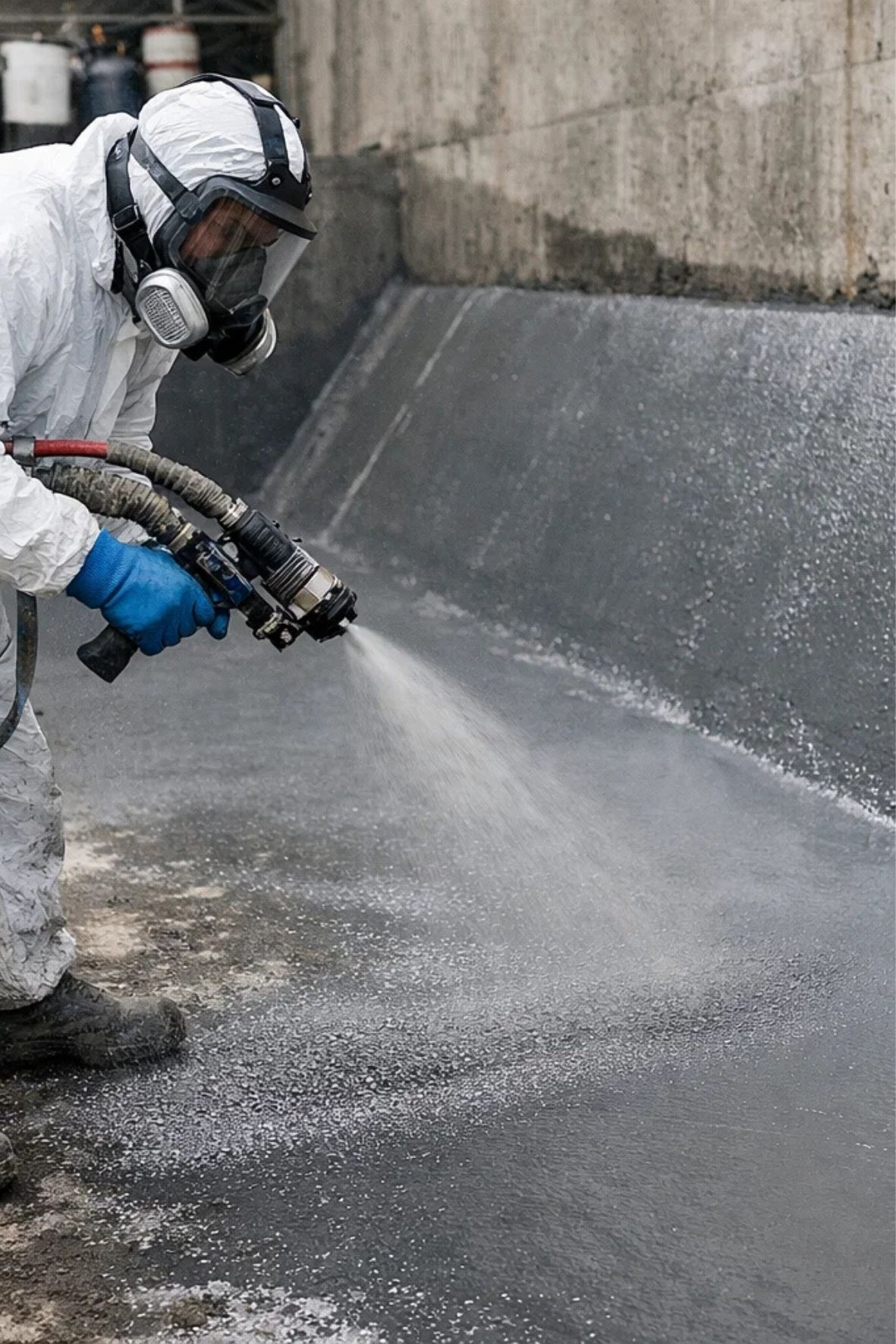 Gros plan sur un revêtement noir appliqué sur une surface horizontale, montrant la texture et l’aspect d’une membrane pour bâtiments à Oka
